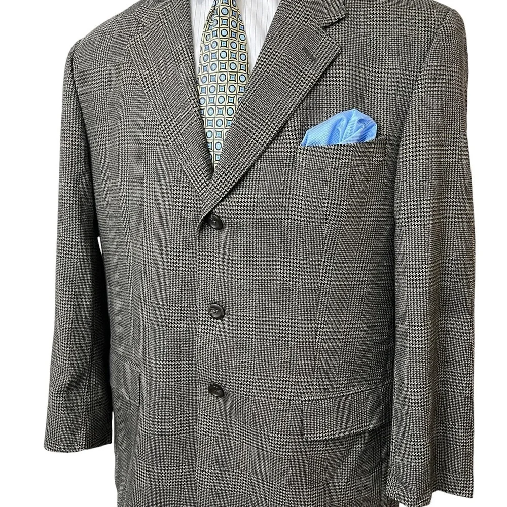 Brandini Tailored for Foleys Mens Sports Blazer 100% Wool Houndstooth Pe☑️